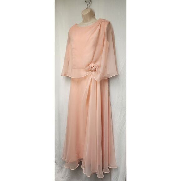 Vintage 70s Peach Formal Gown Maxi A-Line Chiffon Dress Size 14 - Picture 3 of 7